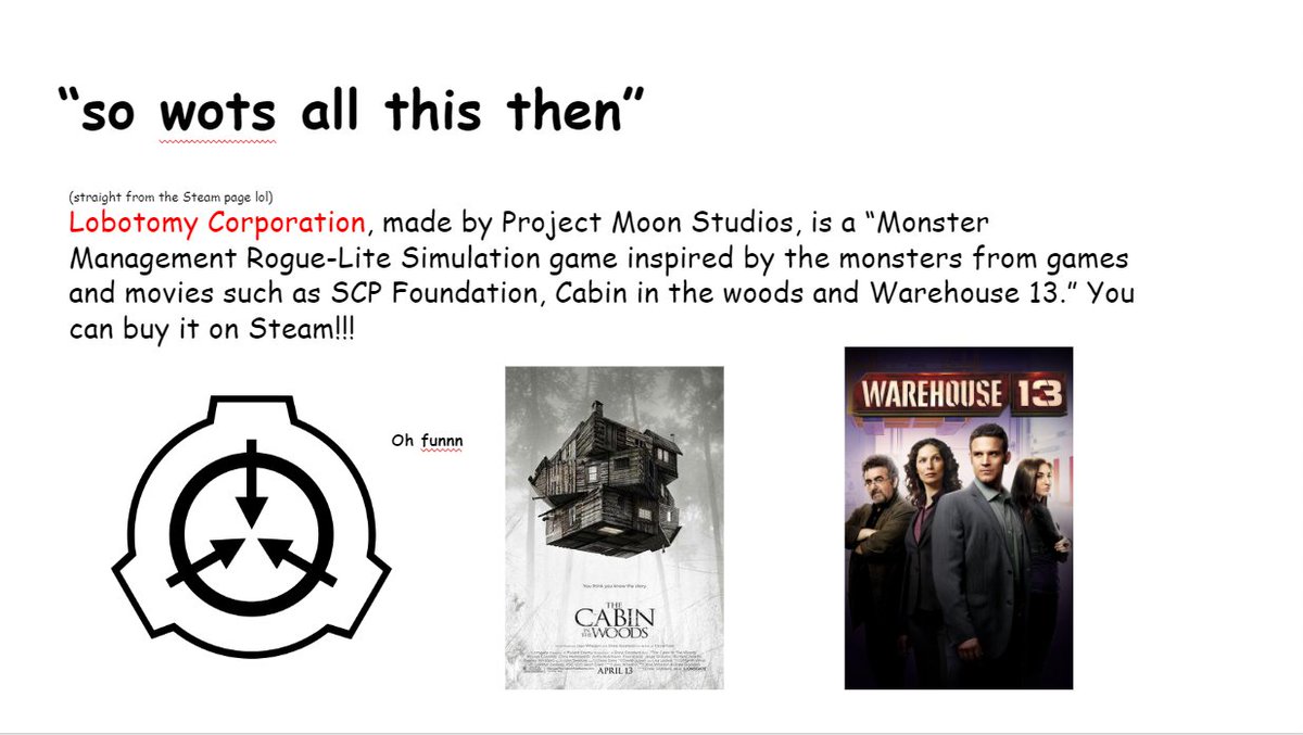 hiii a lot of people over the past few months have asked me what the hell is lobotomy corporation and library of ruina... ...so ive created a quick presentation about it that nobody asked for(A THREAD)