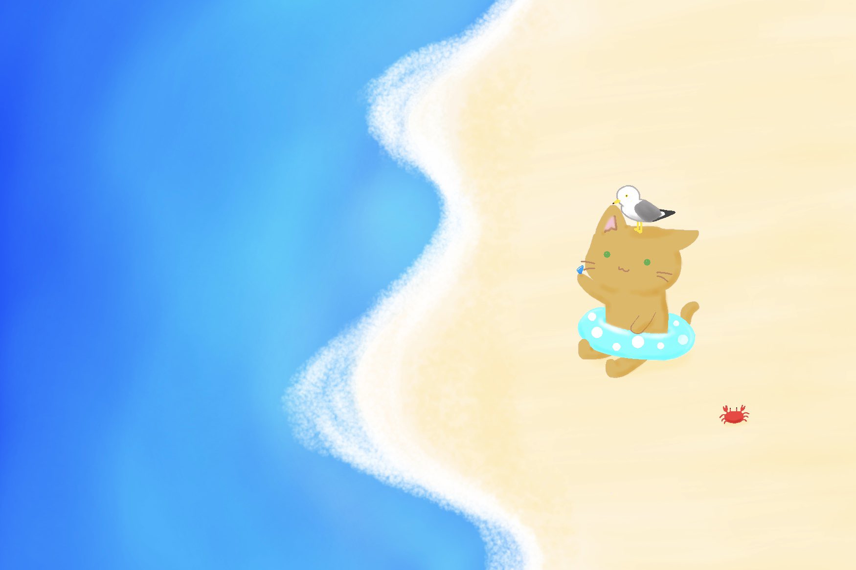やまねこ うみねこーず シーグラスみつけたよ 海って初めて描いたんですけど難しいですね もう二度と描きたくないと思う反面 勉強して極めたいという気持ちもある ちなみにウミネコの顔は割とリアルに描いたのでアップで見るとかわいくないです笑