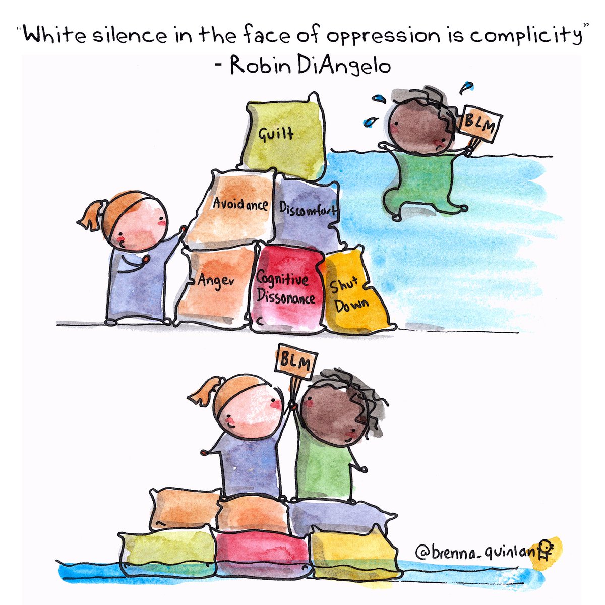 Standing by and doing nothing because of fear, guilt and discomfort is a privileged position to be in. Once we see this we can tear down our barriers and act.

#robindiangelo #whitesilenceisviolence #SilenceIsComplicity