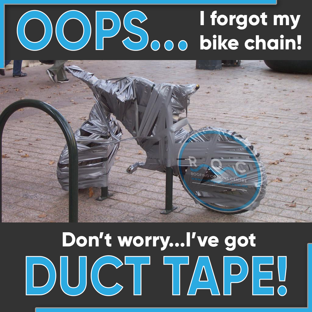 Roofing_Options's tweet photo. Just shows that having a roll on hand can get you out of an emergency situation! 🤣😂🤣😂
#roofingoptionscentre #ROCTV #roofplumbers #roofers #ducttape #funnymemes #roofingoptions #wesellducttape #ducttapeforthewin https://t.co/EuztUIKzdz