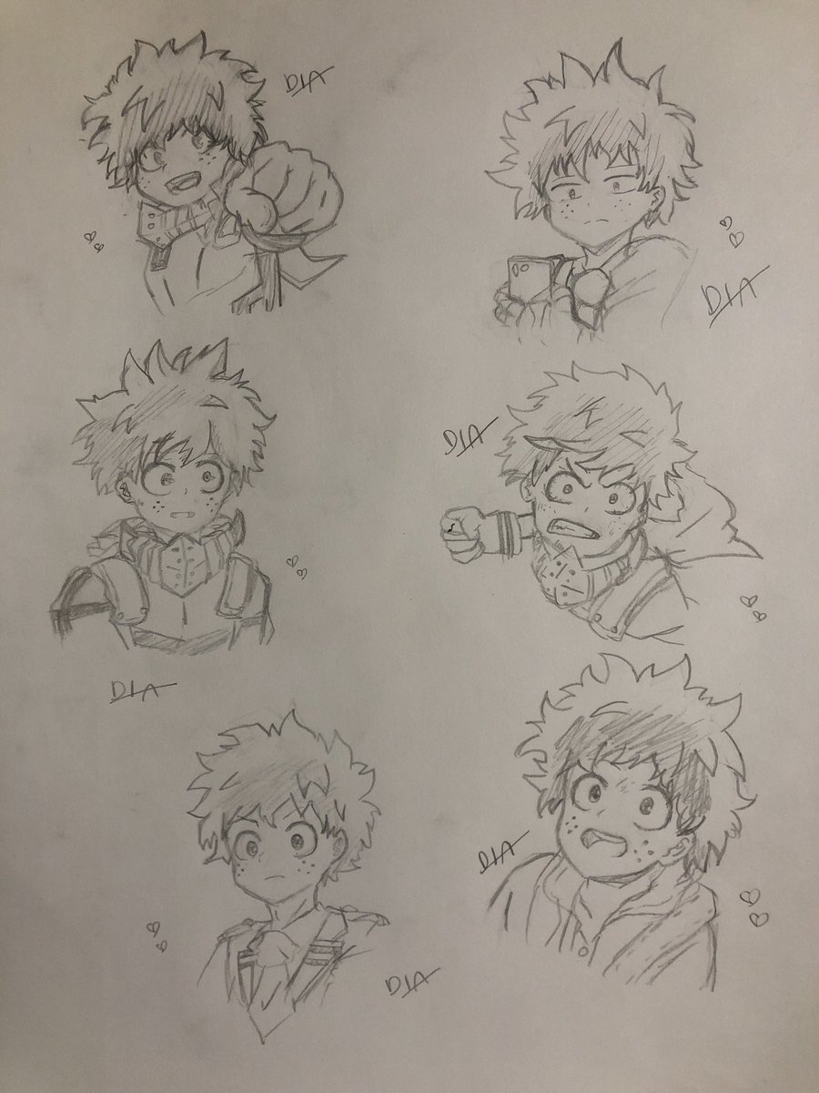 Day 1 Part 2 - Facial Expressions—————Finally done with Deku! His hair is difficult to draw- I can’t imagine animating it! These are also referenced from official art and such-! But for drawing a guy (something I’m bad at-) I’m sorta getting better! #izuocha  #bnha  #mha  #デク茶