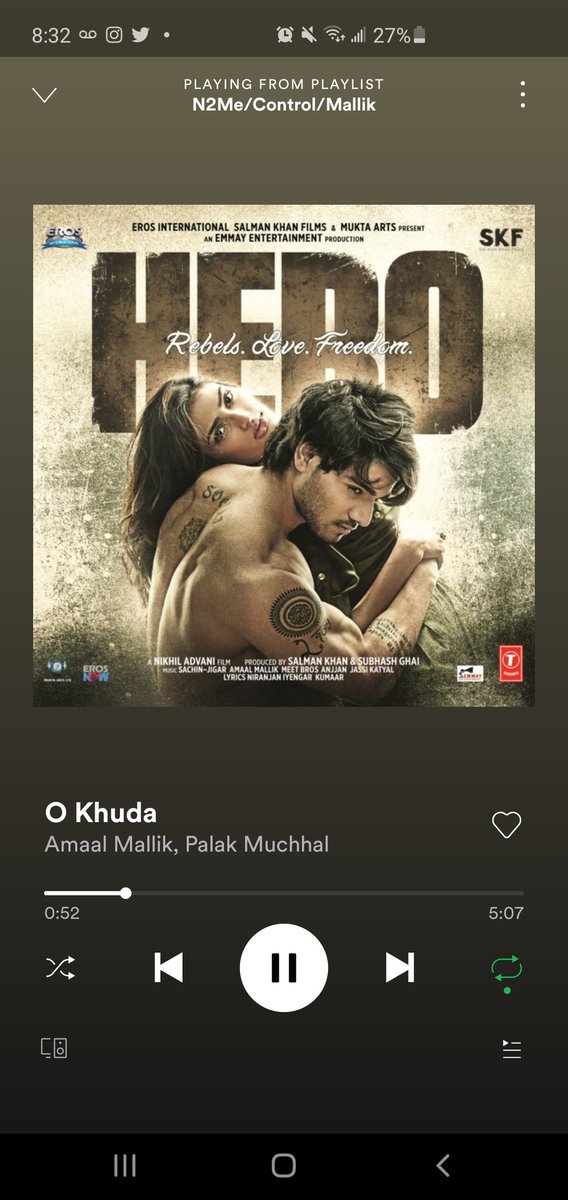 Sunaina224ever's tweet photo. What can i say @AmaalMallik. When I first heard this song, I fell in love with #OKhuda. I never watched #Hero and probably never will as it peaks no interest of mine. The only thing I acquaint to #Hero is this and #MHHT. It goes to show that music needs no movie to become a hit. https://t.co/l0YPrzRfSU