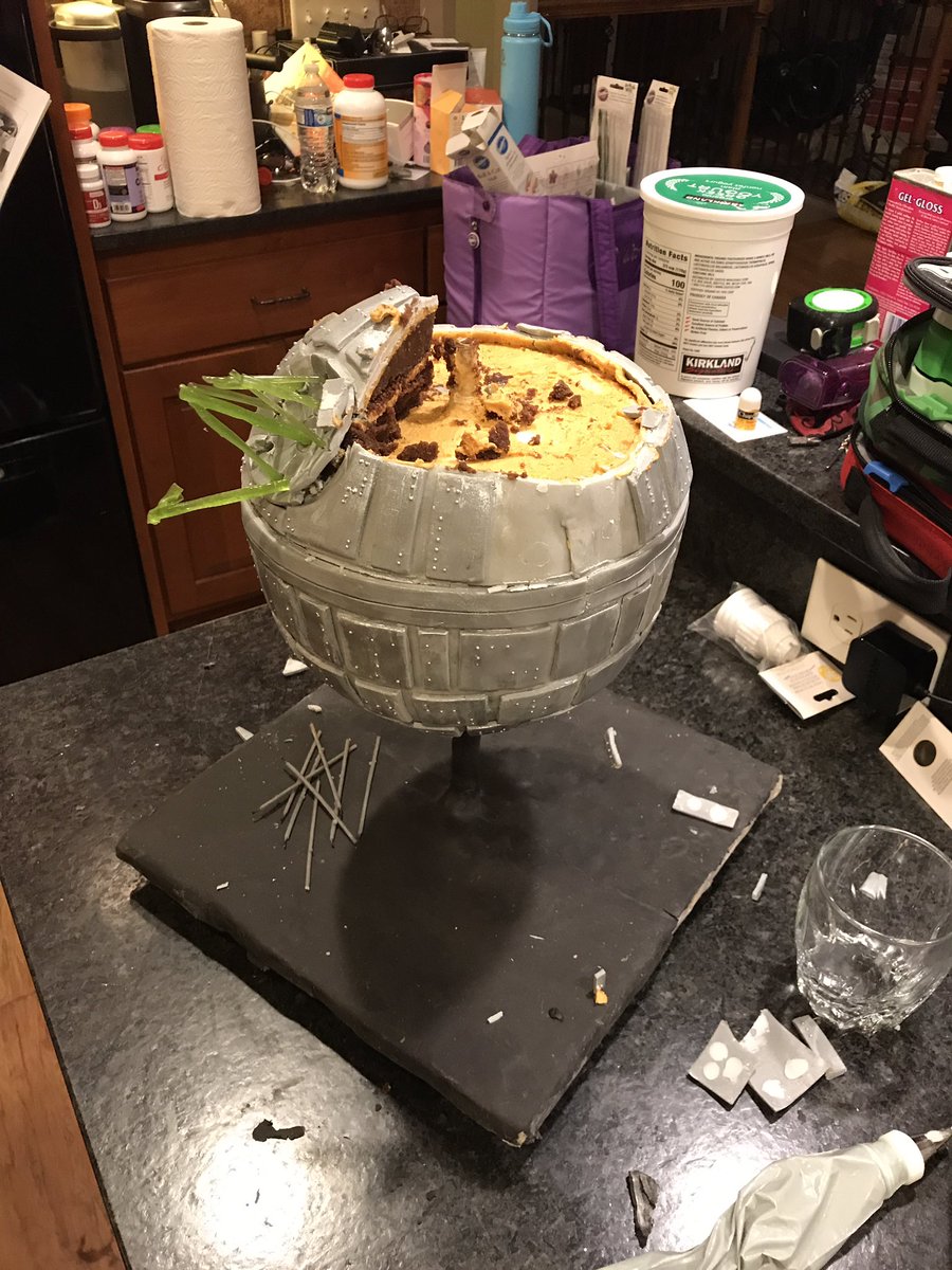 LordofTeeth's tweet photo. The wife made a Death Star cake for the kiddos birthday. Then the damn Rebels ate part of it. https://t.co/9EQYxOKwYQ