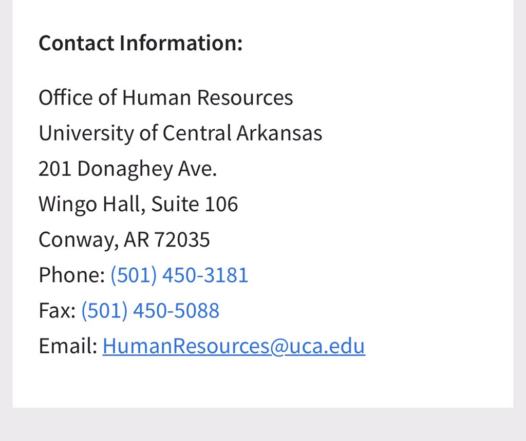 Contact  @ucabears Office of Human Resources HumanResources@uca.edu