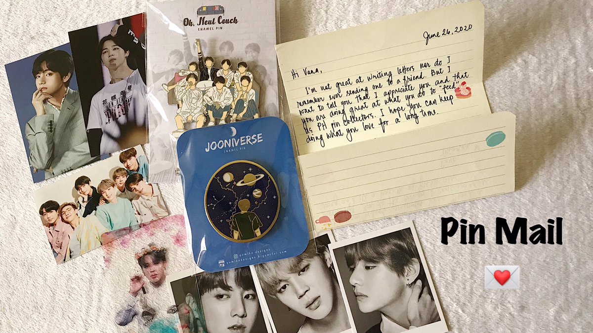 LittleNoonaPH's tweet photo. #LittleNoonaPinMail 💌  

New OT7 pin to add to the collection - the soft look of the boys in their ONEUL EXHIBITION. Got an additional joonie pin too. ☺️

Thank you, @yumikodesigns. Really love your hand-written letter. Grateful for the friendship! 💜

#BTSpins #BTSArmy https://t.co/atdEvbd39M