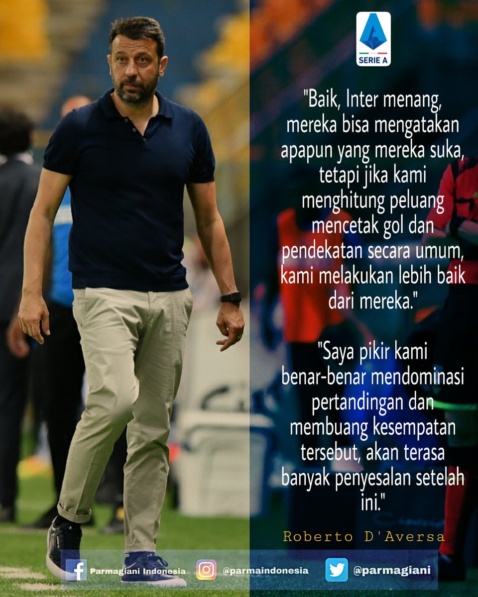 Roberto D'Aversa: "Baik, Inter menang, mereka bisa mengatakan apapun yang mereka suka, tetapi jika kami menghitung peluang mencetak gol dan pendekatan secara umum, kami melakukan lebih baik dari mereka."

#ForzaParma 💛💙 #nextchApter