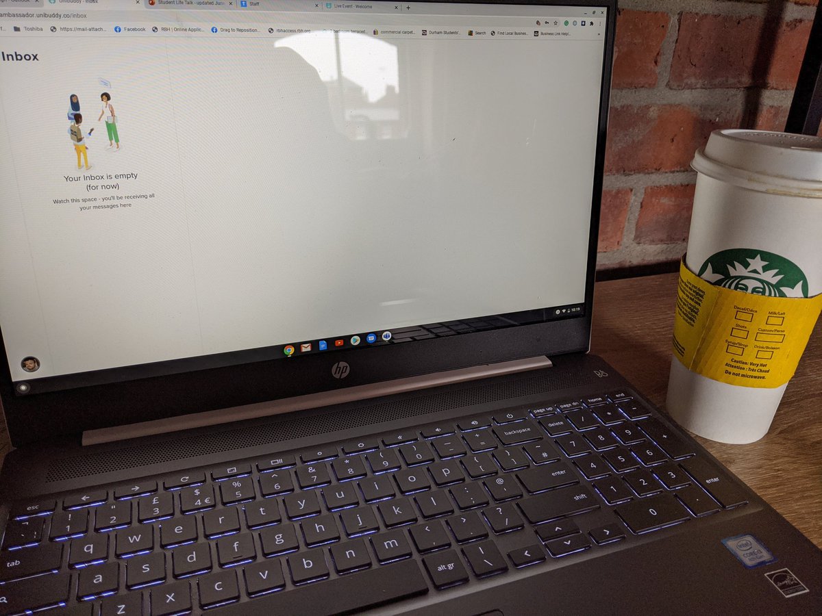Ready and waiting to speak to those attending the <a href="/YorkStJohn/">York St John University</a> virtual open day! (Starbucks in hand for good measure) <a href="/YSJSU/">York St John Students' Union</a>