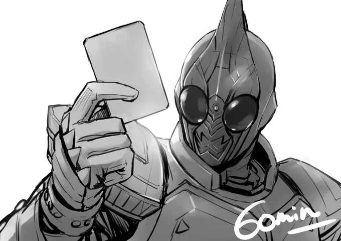 #特撮版深夜の真剣お絵描き60分一本勝負R
③仮面ライダーブレイド/剣崎一真

口半開きでドゲンジャーズ観てたらえらい出遅れた(しかし絵はブレイド)。
面がシンプルなのでいっそ難しい。描きたい表情になるまで粘ってたら60分じゃ色塗るところまで行かなかったよ… 