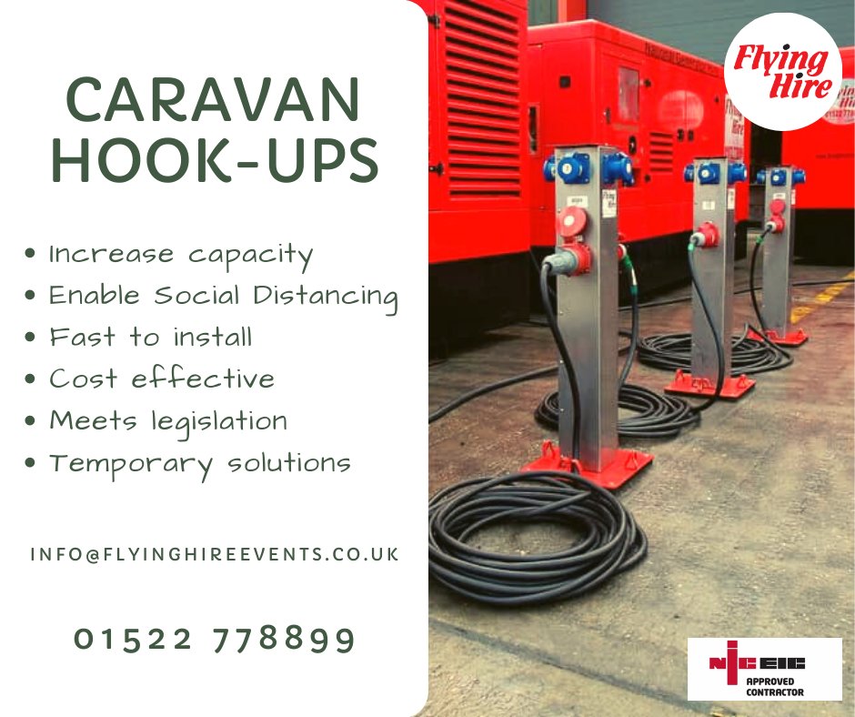 Are you ready for the camping season to start?
We can supply temporary power hook-ups which will better enable your visitors to social distance.

Call us today for more details 01522 778899

#TemporaryPower #FlyingHire #Caravan #PowerHookUp #Camping
