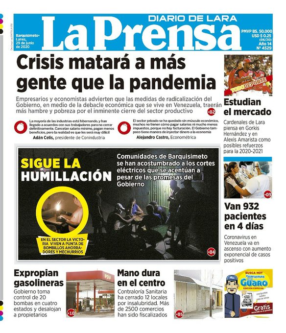 Primera Página de La Prensa de Lara