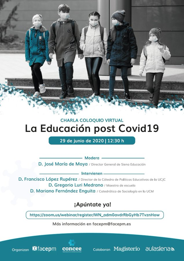 facepm's tweet photo. En menos de una hora empezamos la charla coloquio "La Educación post Covid-19"
Un lujo contar con:
@GregorioLuri 
D.Francisco López Rupérez
@enguita 

Aun estas a punto de inscribirte en:
https://t.co/jErk8NaEif

Os esperamos https://t.co/AyIRbDnBXV