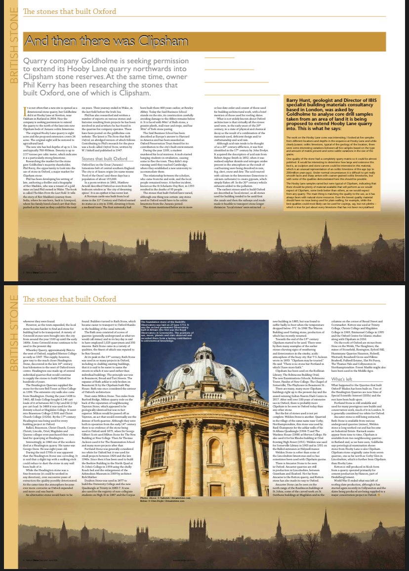 The Stone that built Oxford...Goldholme Stone featured in the June edition of the Natural Stone specialist magazine highlighting the stones used in the Construction of Oxford! #Press #Magazine #Feature #BritishStone #Oxford #GoldholmeStone #Architecture #Design
