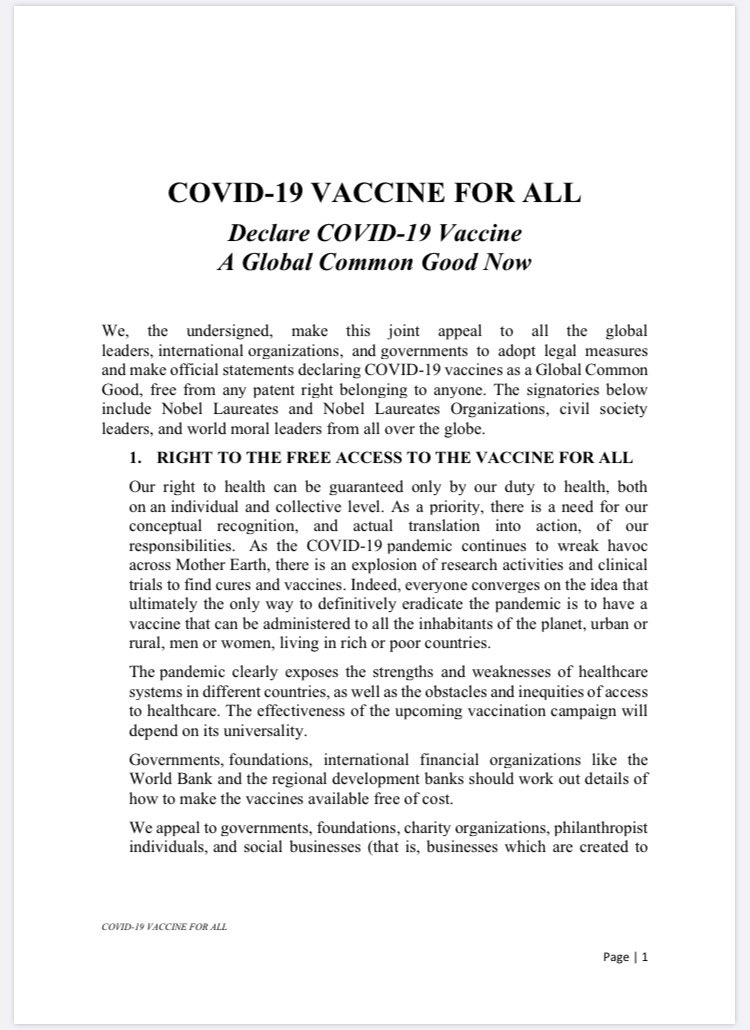 MatsLKarlsson's tweet photo. We call for a Covid-19 vaccine as a public good.  Rethink what global public policy is. @Yunus_Centre https://t.co/MWvlsh0aLH