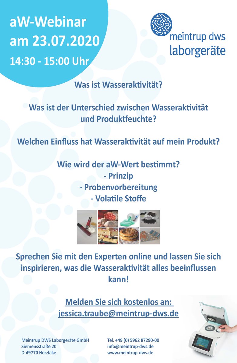 Sie haben Interesse an einem Webinar zum Thema Wasseraktivität? Dann melden Sie sich gerne bei uns an. Wir freuen uns auf Sie! #meintrup #wasseraktivität #aw