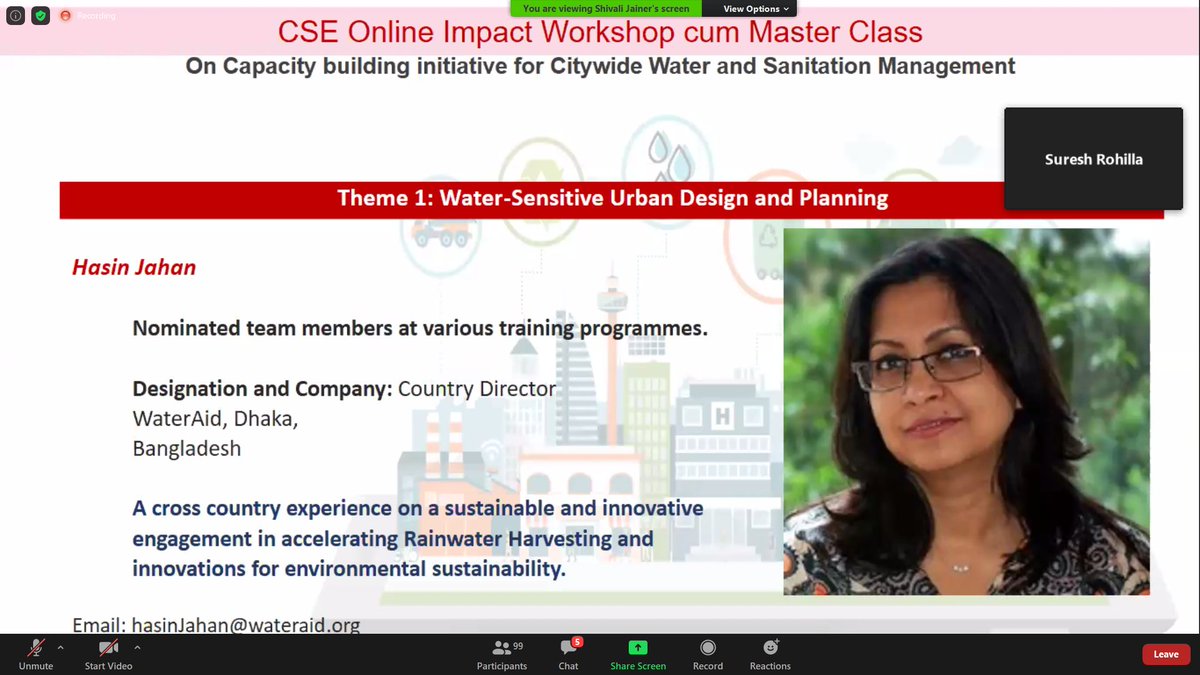 harshyadava's tweet photo. @HasinJahanHJ  Country Director @WaterAidBD has nominated a number of her colleagues in @CSEINDIA training on #RWH #WaterSensitiveUrbanDesign. Here she showcased the ground implementation from learnings  #ponds
#wetland
#waterbodies 
#urbanlakes @TNUSSP  @FssmOdisha @BMGFIndia https://t.co/WREAn8qTlv