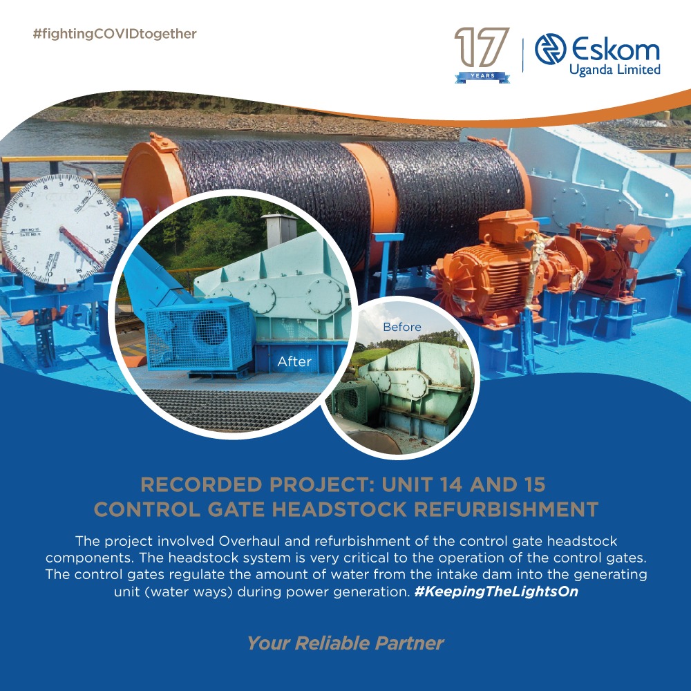 Eskomug's tweet photo. #RecordedProject: Unit 14 and 15 control gate headstock refurbishment. The control gates regulate the amount of water from the intake dam into the generating unit (water ways) during power generation. #2019Project #KeepingTheLightsOn https://t.co/oziv0N2L2j