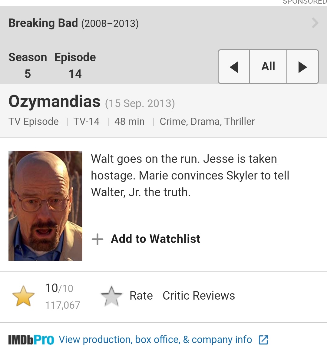 Breaking Bad,' Season 5, Episode 14, 'Ozymandias': review