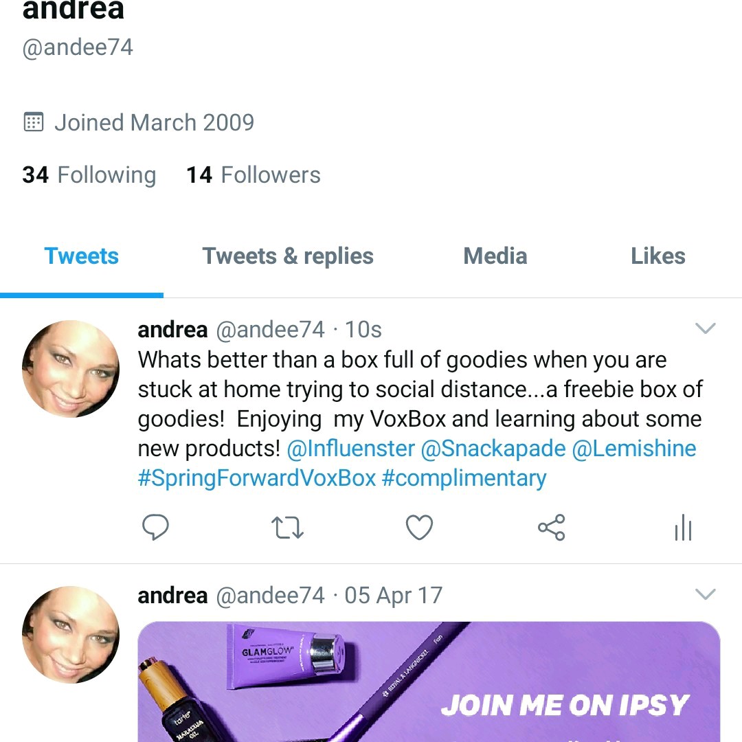 andee74's tweet photo. @Influenster @Snackapade @Lemishine #SpringForwardVoxBox #complimentary https://t.co/NV0Mgmso2Q