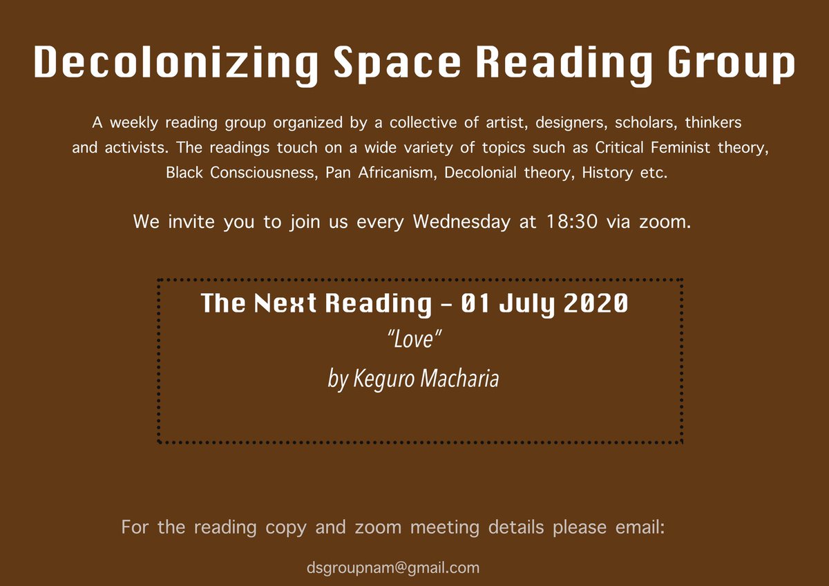 DecolonizingG's tweet image. DM or Email us for details of our next reading by Keguro Macharia... See you Wednesday!