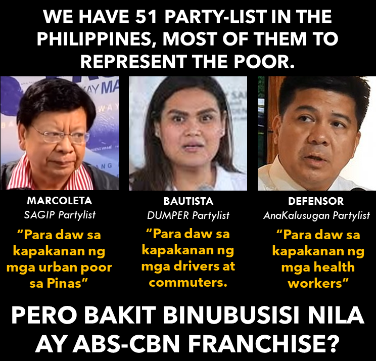 Angel1470667677's tweet photo. Clearly, these people will do anything and everything just to stop ABS-CBN from broadcasting in any way AT THE SAME TIME, BABUYIN ANG PARTY-LIST SYSTEM NG ATING BANSA! #IbalikAngABSCBN #FakeExpose https://t.co/9Nj8vISX3i
#IbalikAngABSCBN