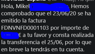 Mikel_Mkt's tweet photo. Hola @movistar_Es 
En el colmo de la desfachatez ya os estáis superando. Ahora resulta que ya emitís facturas y consta realizada transferencia, pero ni os dignáis a enviar el comprobante y, mucho menos, 4 días después el dinero ha llegado a mi cuenta. https://t.co/hySbzQRh0T