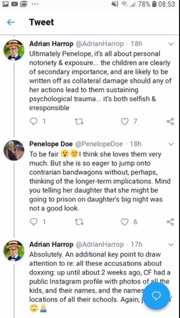 Caroline posted details about her children on Instagram, as many mothers do. Harrop then revealed a couple of weeks later that he'd been following the account and knows her children's names and the schools they attend, making comments about their mental states. 6/10