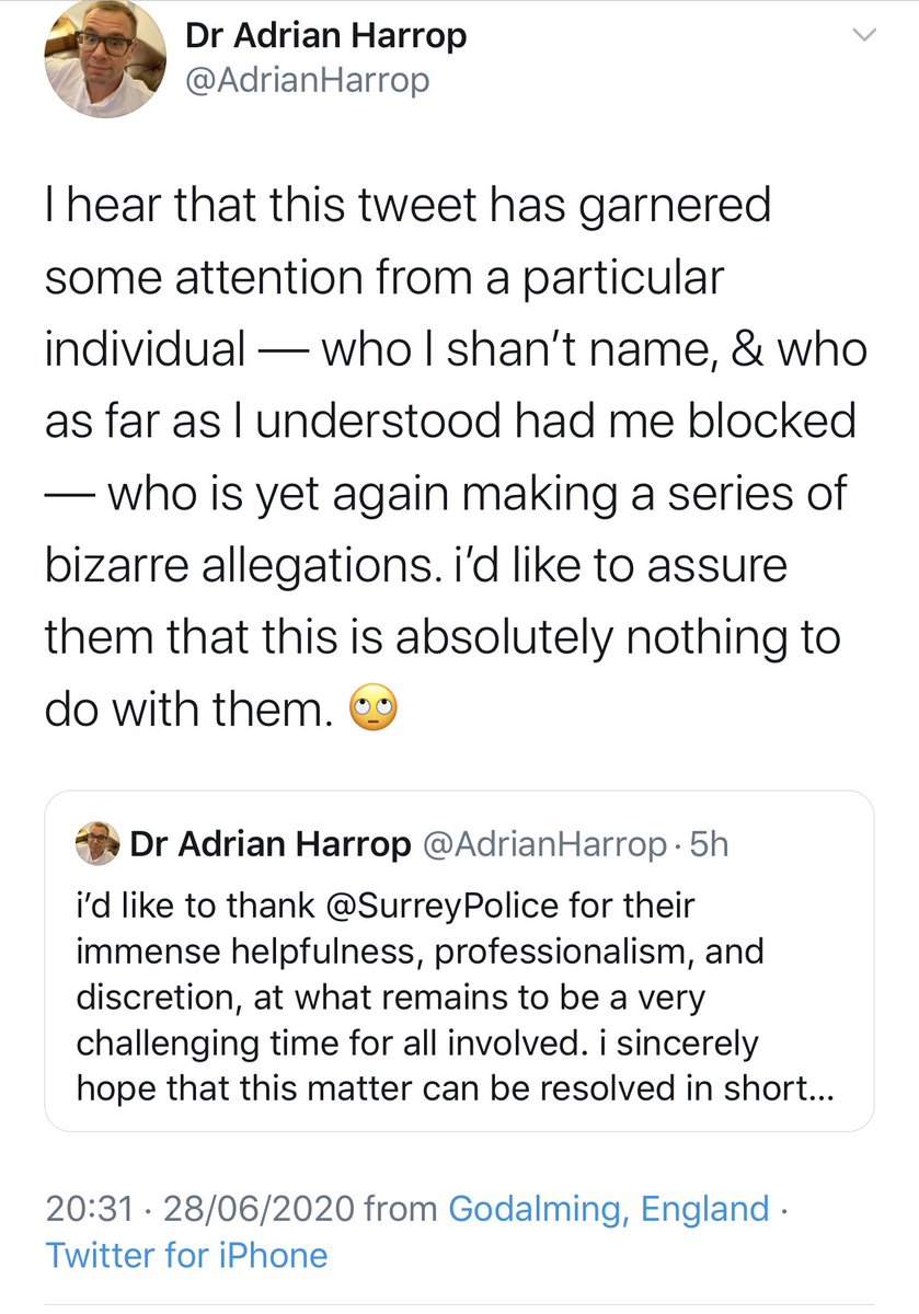 Caroline doesn't actually live in Farnborough, but in between there and Godalming. Shortly afterwards, Harrop, who lives in Liverpool, tweeted that his location was now in Godalming. Caroline has called the police. 10/10