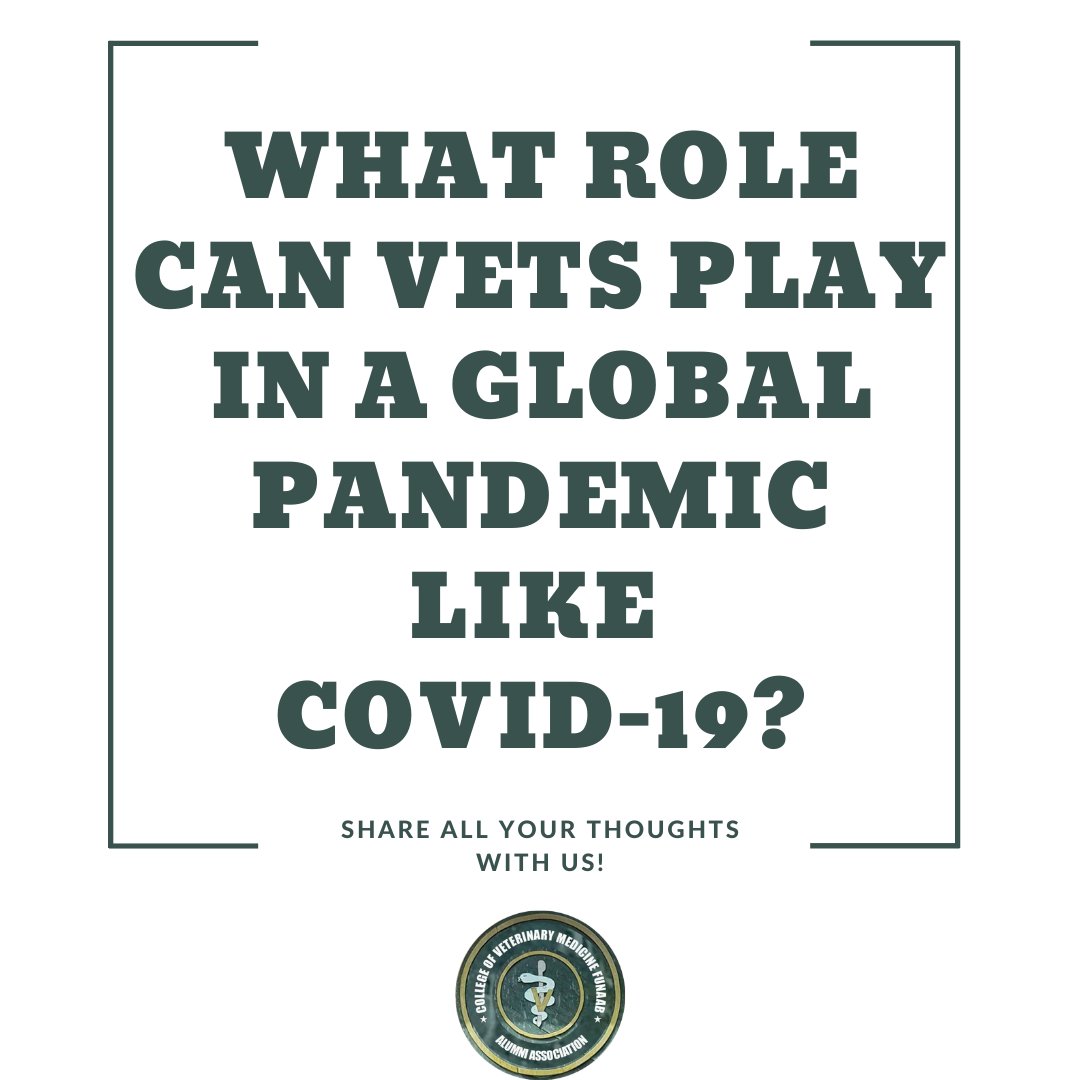 COLVETAlumni's tweet photo. It is safe to say that the most popular words on everyone's lips this year has to be #COVID19 or #Coronavirus or #Pandemic. But really, as #veterinarians, what role can we play in a global #pandemic such as this?
Share your thoughts with us!
#OneHealth #OIE #WHO #Vets https://t.co/0G9ose65qg