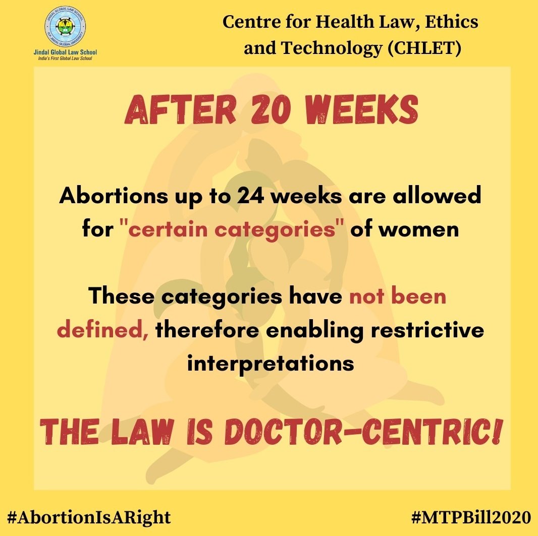 Up to 20 weeks, approval of one doctor is still required & conditions of the MTP Act apply. From 20-24 weeks, two doctors must approve, but abortions are only available for "certain categories" of women. Thus, the framework is still doctor-centric. #AbortionIsARight  #MTPBill2020