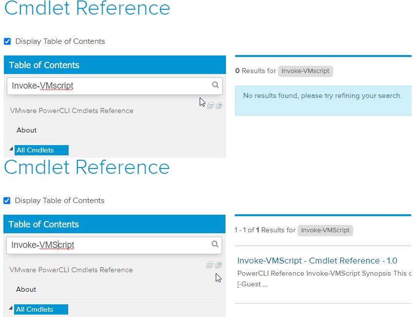 Invoke-VMScript search comparison on {code} portal