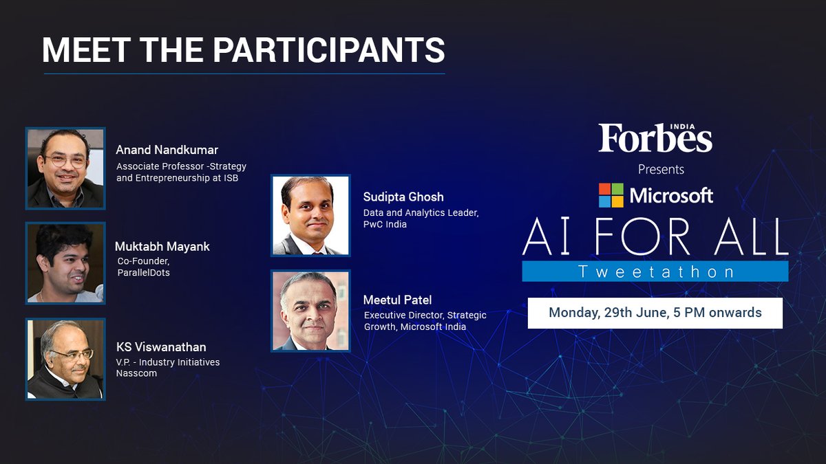 Join the conversation with prominent industry leaders as they discuss how enterprises are reimagining a resilient recovery with the help of Cloud &amp; AI, at the Forbes India Tweetathon, in association with <a href="/MicrosoftIndia/">Microsoft India and South Asia</a>, today, 5 PM onwards. #WeAreTogether