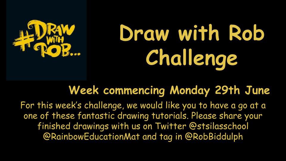 stsilasschool's tweet photo. Here is this weeks challenge...please share your finished drawings with us and use the hashtag #rainbowdrawwithrob https://t.co/kRgOrciR8x
