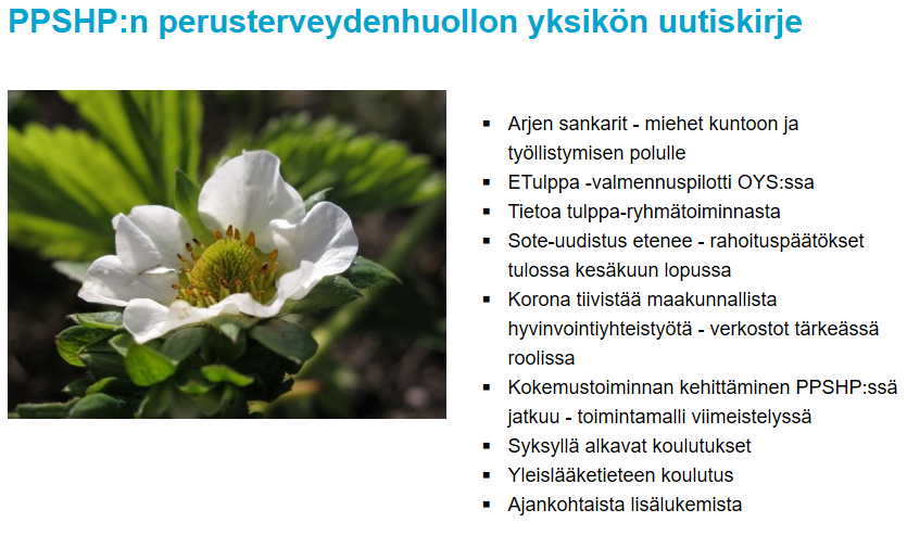 SirpaHyyronmaki's tweet photo. Tutustu #ppshp`n perusterveydenhuollon yksikön kesäkuun uutiskirjeeseen, https://t.co/ifrFsGnHlc. #arjensankarit #esr #etulppa #tulppakuntoutus #soteuudistus #hyte #kokemustoiminta #koulutus https://t.co/PPi5rD3TGi