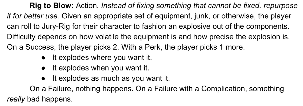 And this "Rig to Blow" feat, with the same setup of pick 2 on Success, 3 on Success+Perk.