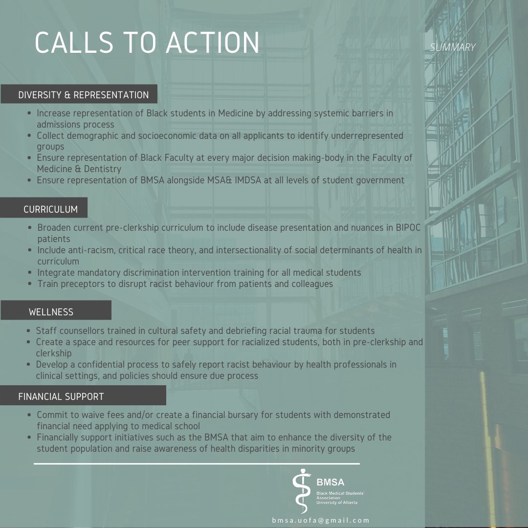 We’re excited to release our Calls To Action to @UofA_FOMD today! The drafting of this document was met with positive Faculty feedback and we look forward to successful implementation of our recommendations in the coming cycle. The full document is available through link in bio.