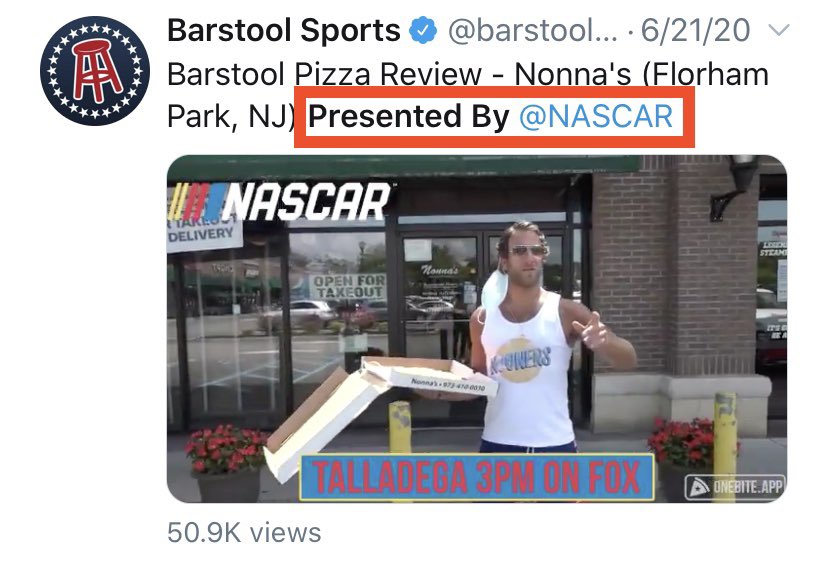 Tweets showing  @NASCAR sponsoring Dave Portnoy’s Barstool Pizza Review to promote the Talladega race. Dave also shows off the Barstool #14 Car.Portnoy hasn’t apologized and recognizes more “off color” content can be exposed. Does NASCAR, really want to be in business with him?