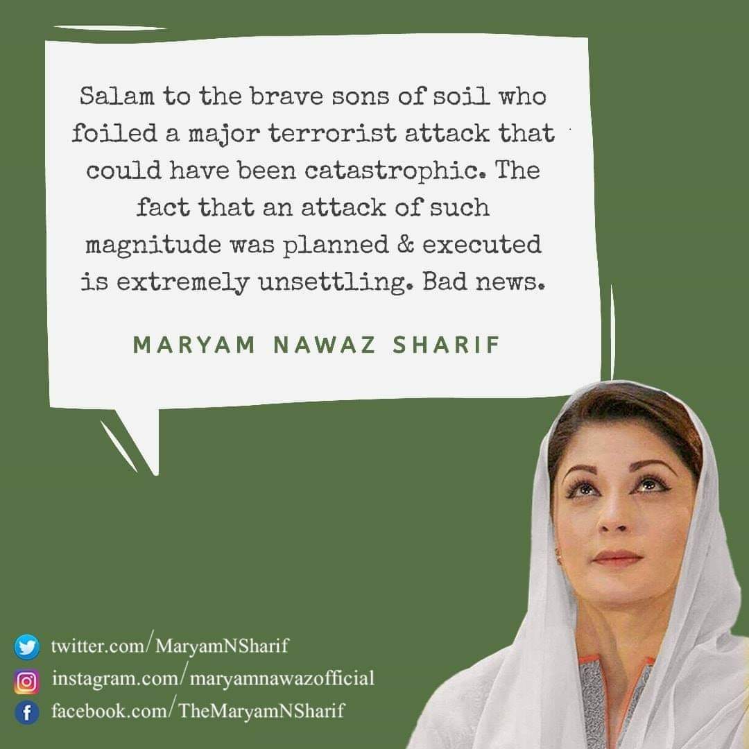 Team_Shafqat's tweet photo. پاکستان کے بہادر بیٹوں کو سلام جنہوں نے دہشت گردی کا ایک بڑا حملہ ناکام بنا دیا۔ یہ حملہ تباہ کن ہو سکتا تھا مگر ہمارے جوانوں نے بر وقت کاروائی کی 
یہ حملہ ایک منصوبے کے تحت کیا گیا جو انتہائی پریشان کن ہے: مریم نواز 
شریف
@MaryamNSharif @Shmylaroy7861 
@ShafqatAliCh1 
@pmln_org https://t.co/DapHVLXDkO