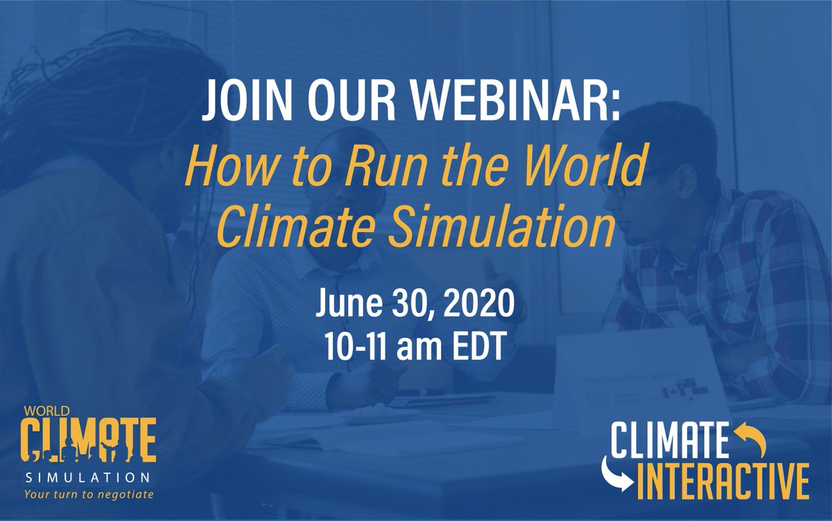 Join us tomorrow! We'll explore how to lead our World Climate Simulation using the C-ROADS model, discuss how an online/virtual version might work, provide facilitation tips, and answer any questions you may have. Register at register.gotowebinar.com/register/71516…