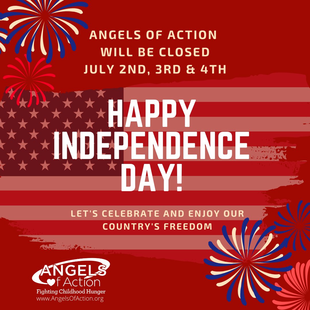 angelsofaction's tweet photo. We are taking a couple days off to enjoy our family this week.  Our only distribution will be on Tuesday this week.  We are blessed to be serving our community in this great Country!  God Bless America! 
#AOA
#independenceday
#godblessamerica https://t.co/FjSdi30TSO