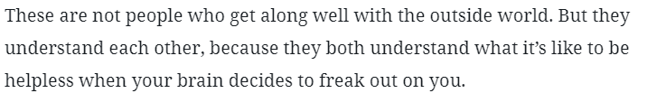 Automatic Reload is about love between two mentally ill people.