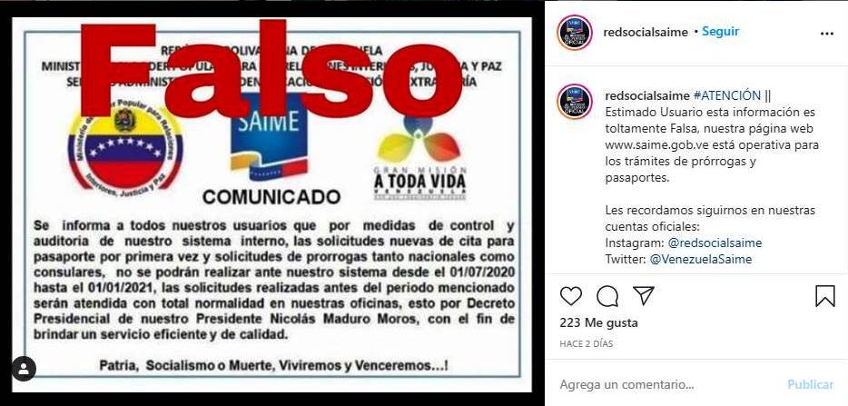 RodPonRu's tweet image. Por cierto, en el instagram del SAIME desmienten la información que estuvo circulando el fin de semana...