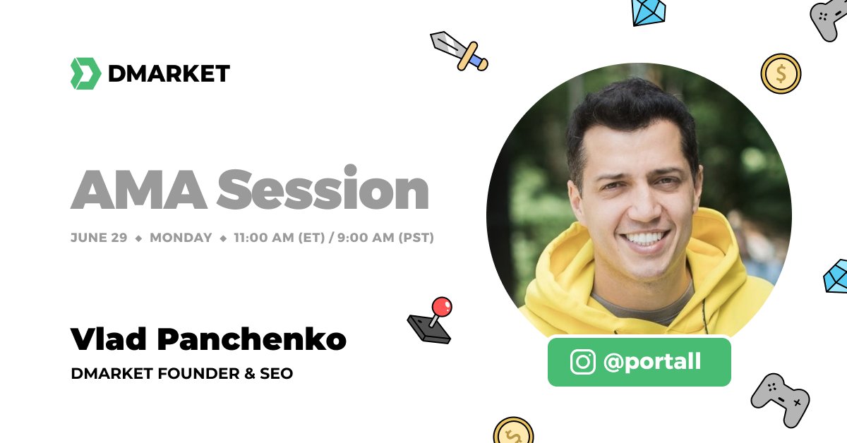 DMarket's tweet image. 🔥 Got any questions about DMarket? Join AMA Session with @DmarketVlad Vlad Panchenko, DMarket Founder &amp;amp; CEO!

📅 Tune in today, 11:00 AM (ET) / 8:00 AM (PST) at instagram.com/portall