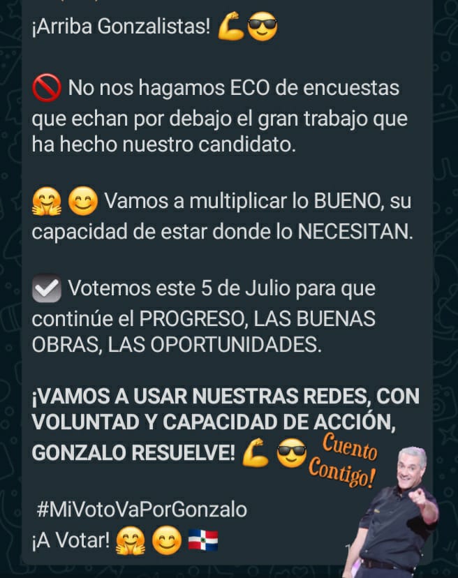 ConHorizonte's tweet photo. Vamos todos  a votar este 5 de julio para que continúe el progreso, las buenas obras, las oportunidades. Gonzalo2020 #horizontecongonzalo @Gonzalo2020RD #IndependientesConGonzalo https://t.co/8lej0zcgZv