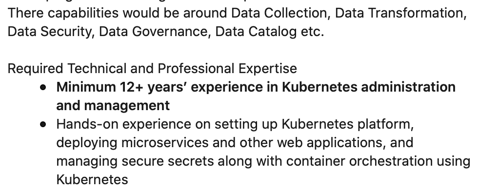 iAnuragKale's tweet photo. LinkedIn job posts be like - 
Required experience 12+ years with Kubernetes. 😆🤷‍♂️

Kubernetes is 6 years old 😂 https://t.co/QodnPqDJcM