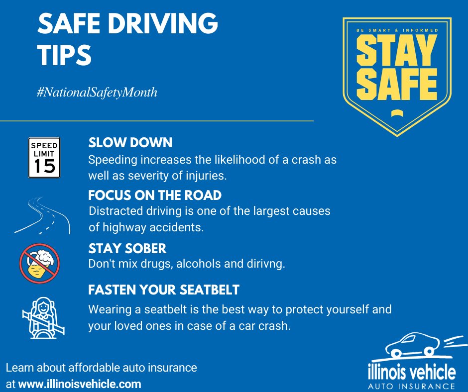 IllinoisVehicle's tweet photo. Here's a couple of our favorite #NationalSafetyMonth tips on how you can stay safe on the road throughout the year.

#DrivingTips #SafeDriver #InsuredDriver https://t.co/ZE9jLtcrtx