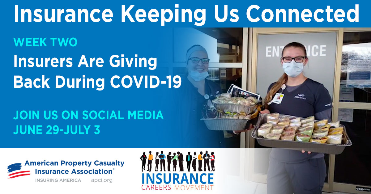TeamAPCIA's tweet photo. It's WEEK 2 of the #InsuranceKeepingUsConnected campaign. This week we're focusing on philanthropy. Show us how your company is giving back to the community during COVID-19! Use- #insuranceconnections #insurancenews #insurancejobs #insurancemakesadifference #insurancegivesback https://t.co/fDaAqIvIBv