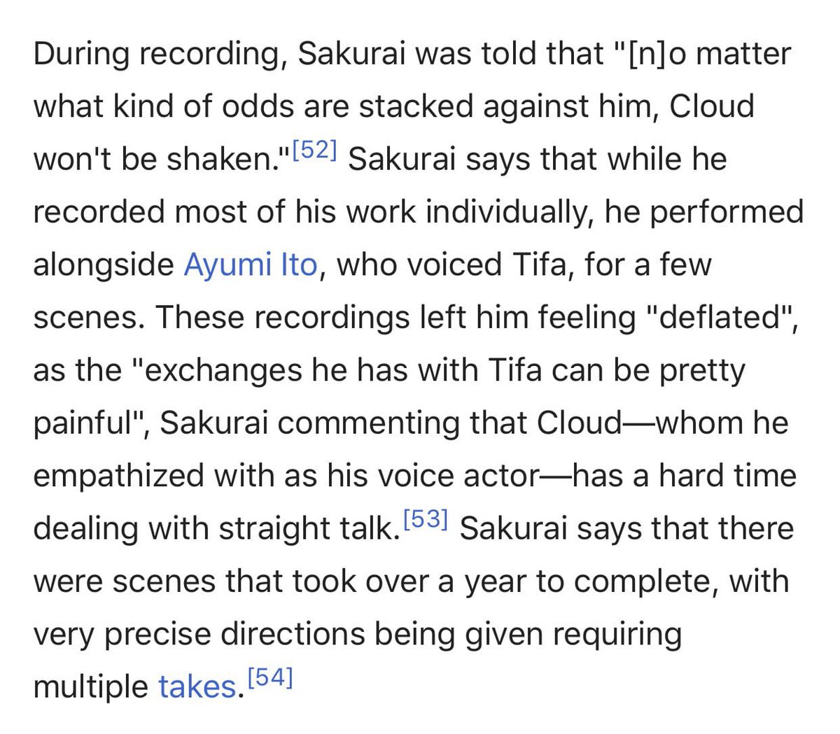 Takahiro Sakurai (Cloud's JPN VA)He trust Tifa to Cloud or he'll do it himself "I’m a Tifa man myself. (laughs)" 