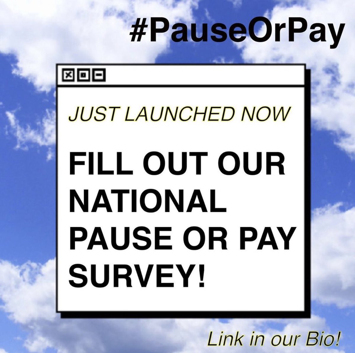 pauseorpayuk's tweet photo. NATIONAL @PAUSEORPAYUK SURVEY: We’re gathering info to hear about your experiences as studio-based learners in lockdown. This will support our campaigning, expose injustices and collate clear data⁣⁣ to influence policy: https://t.co/iTMfoHBco0
#pauseorpay https://t.co/JbbfVqjTrG