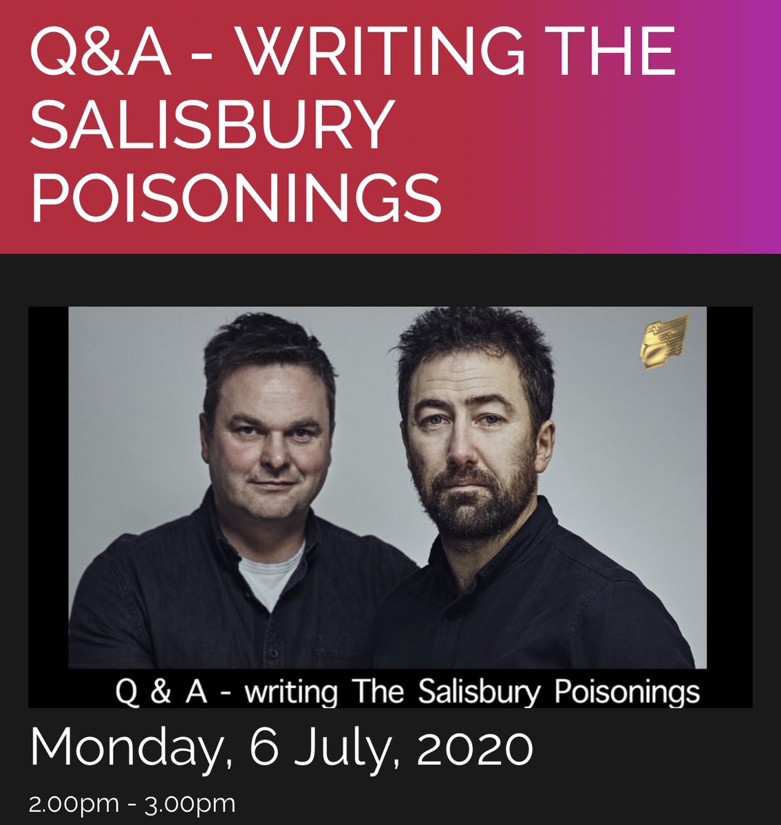 📣 Q&amp;A - Writing the Salisbury Poisonings 📣

📆 Clear your diaries, on Mon 6th July at 2pm <a href="/RTSFutures_NI/">RTS Futures NI</a> Chair <a href="/ScottDuffield_/">Scott Duffield</a> is hosting a Zoom Q&amp;A with @DecLawn &amp; Adam Patterson 🎉

👇Click the link to book your place!👇

rts.org.uk/event/qa-writi…