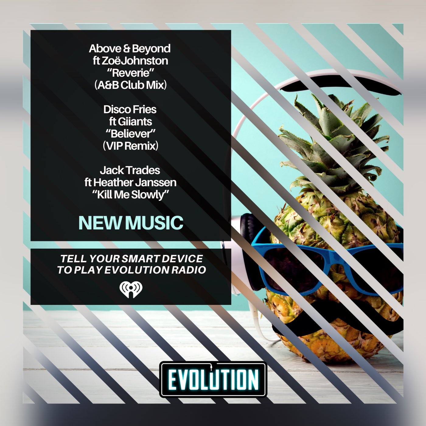 Evolution Radio on X: New week brings new playlist adds for ya! 😍 New  music from @aboveandbeyond, Zoe Johnston, @TheDiscoFries, @GiiantsMusic,  @jacktradesoffic, & @heatherjanssen! Listen on the free @iheartradio app,  or tell